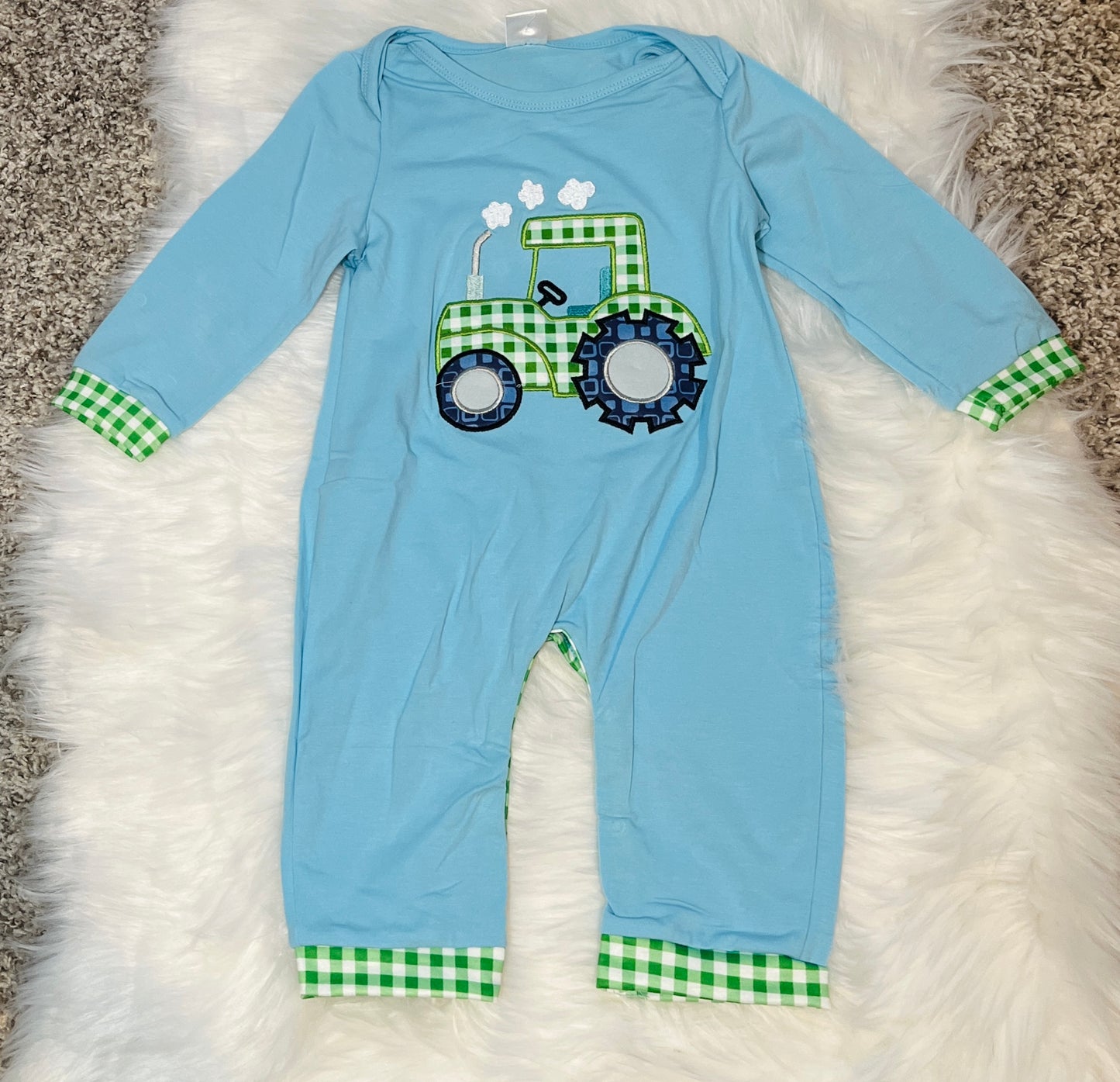 Boys Gingham Tractor Romper