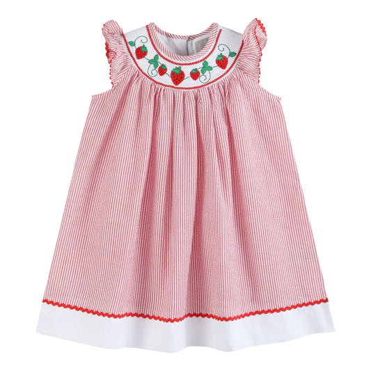Berry Sweet Strawberry Smocked Bishop Dress
