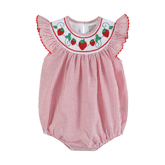 Berry Sweet Strawberry Smocked Baby Romper