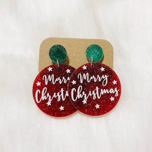 Merry Christmas Circle Earrings