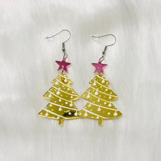 Gold Christmas Tree Earrings