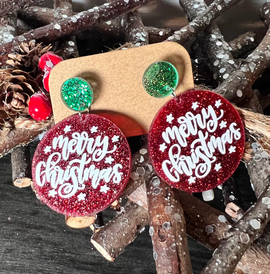 Merry Christmas Circle Earrings