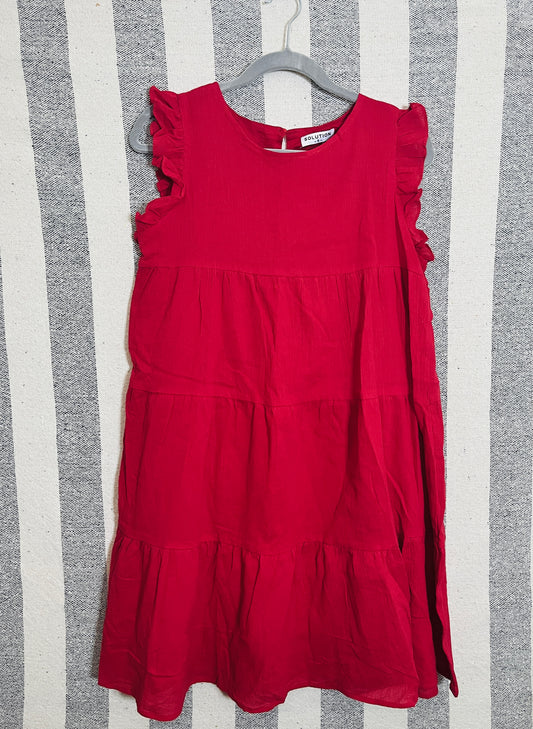 Red Ruffle Sleeve Smock Dress