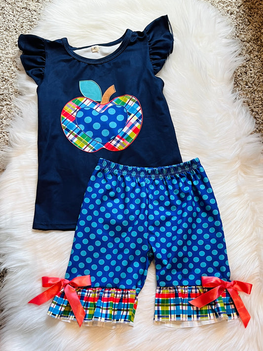 Polka Dots & Plaid Apple Short Set