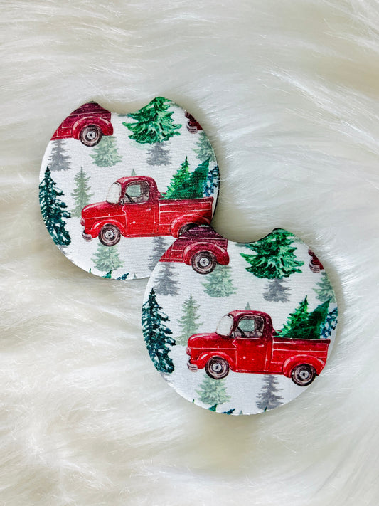 Red Truck Christmas Car Coasters