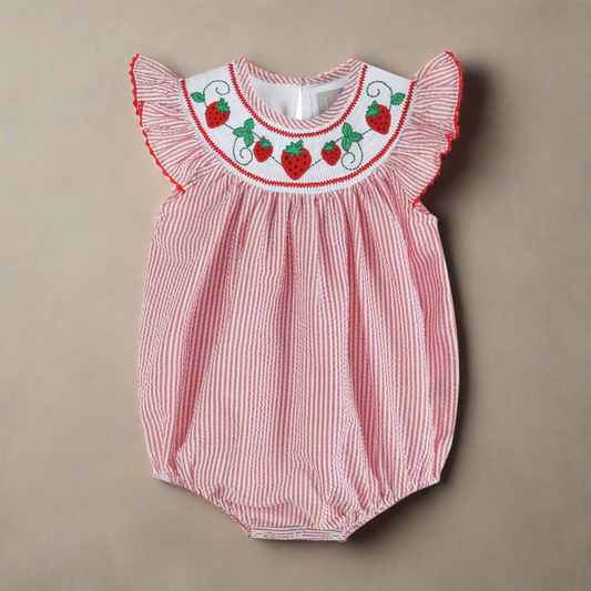 Berry Sweet Strawberry Smocked Baby Romper