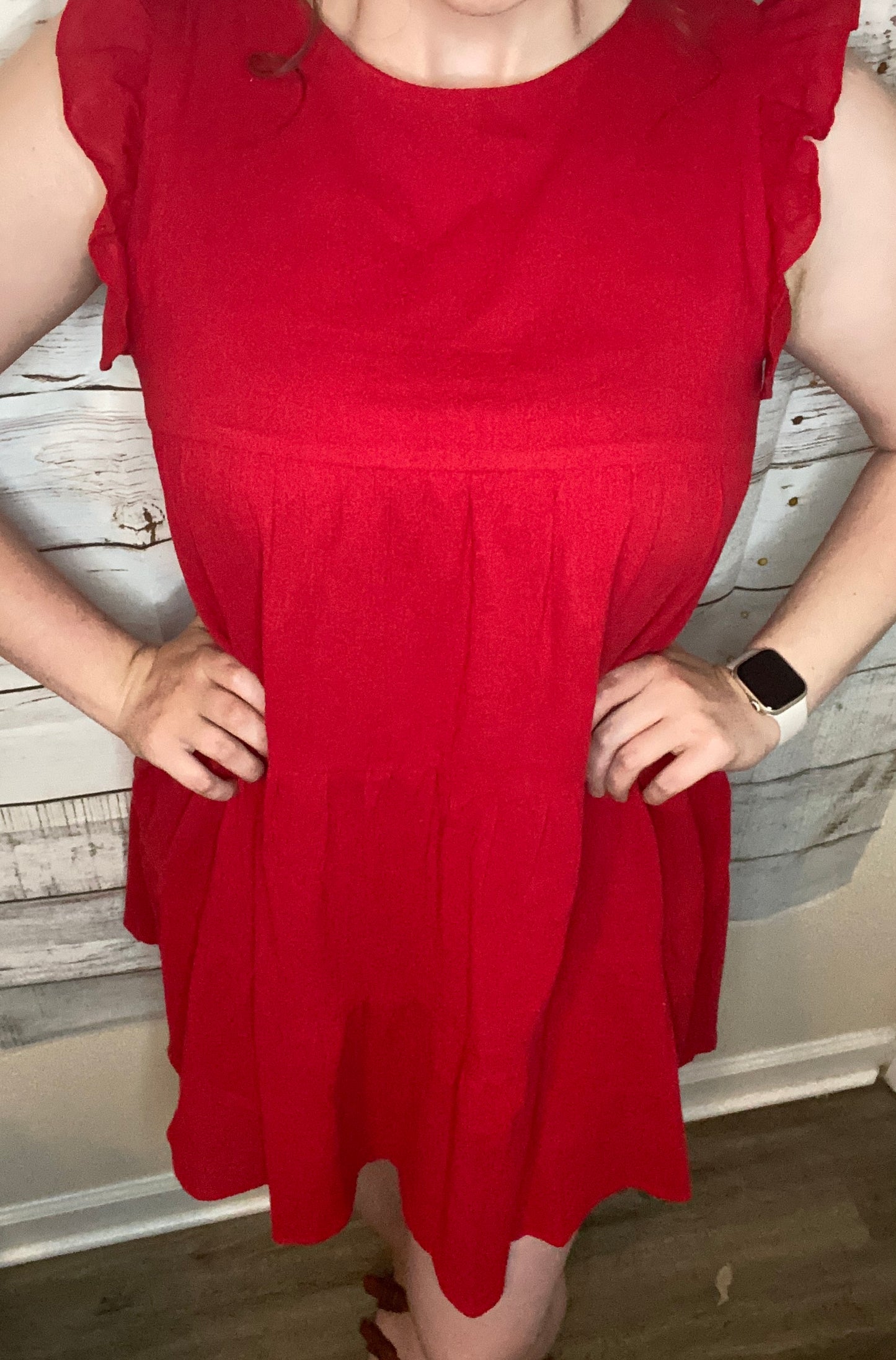 Red Ruffle Sleeve Smock Dress