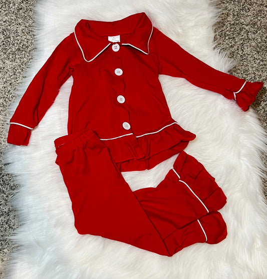 Solid Red Girls Pajama Set