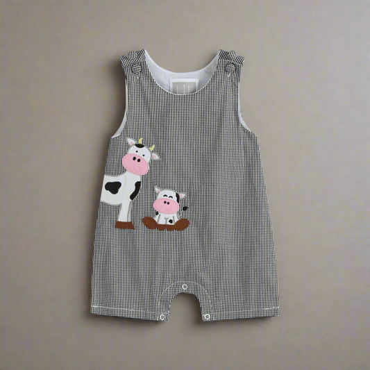 Black Gingham Cow Family Shortalls