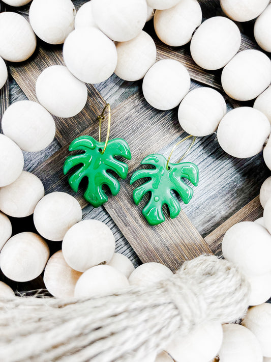 Monstera Mist Clay Earrings