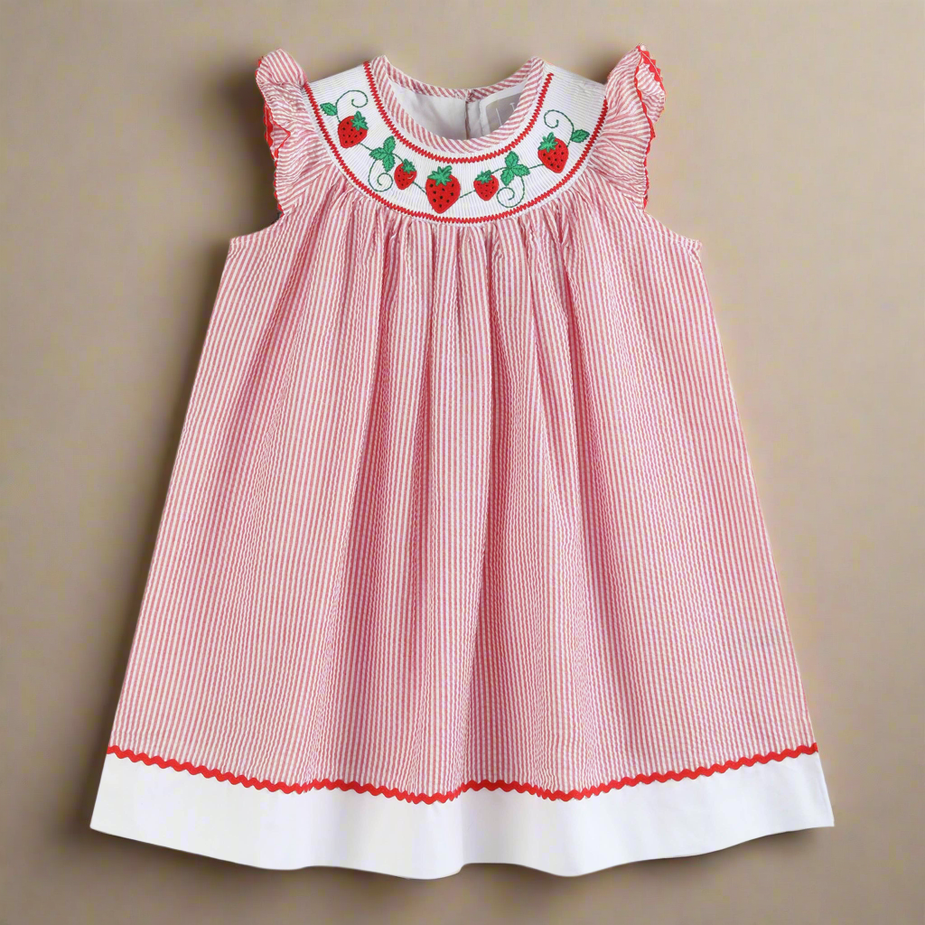 Berry Sweet Strawberry Smocked Bishop Dress