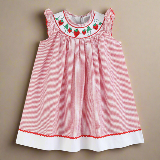 Berry Sweet Strawberry Smocked Bishop Dress