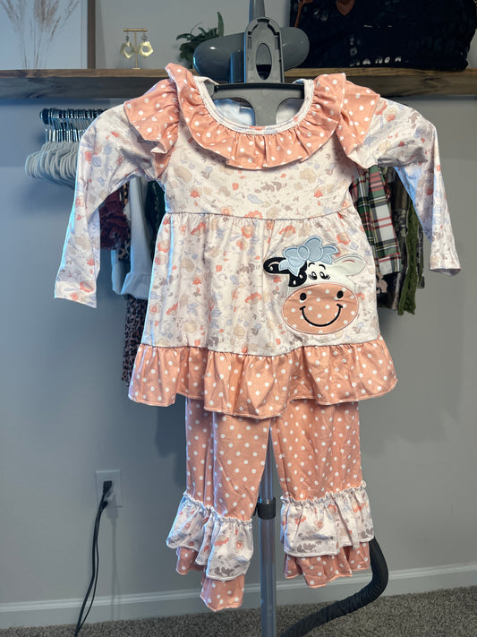 Girls Pink Polka Dot Cow Set