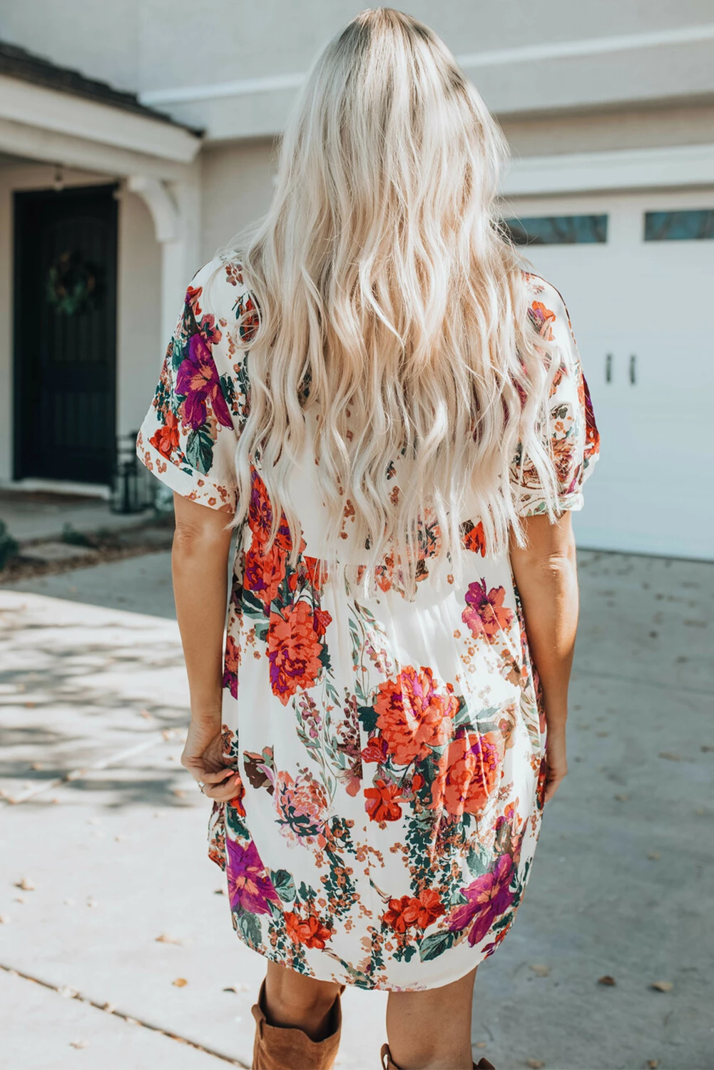 Beige Floral Babydoll Dress