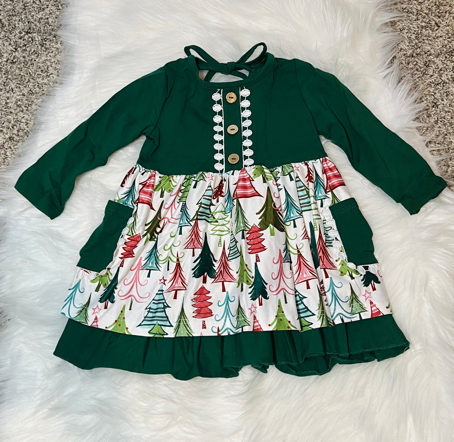 Green Christmas Pine Girls Dress