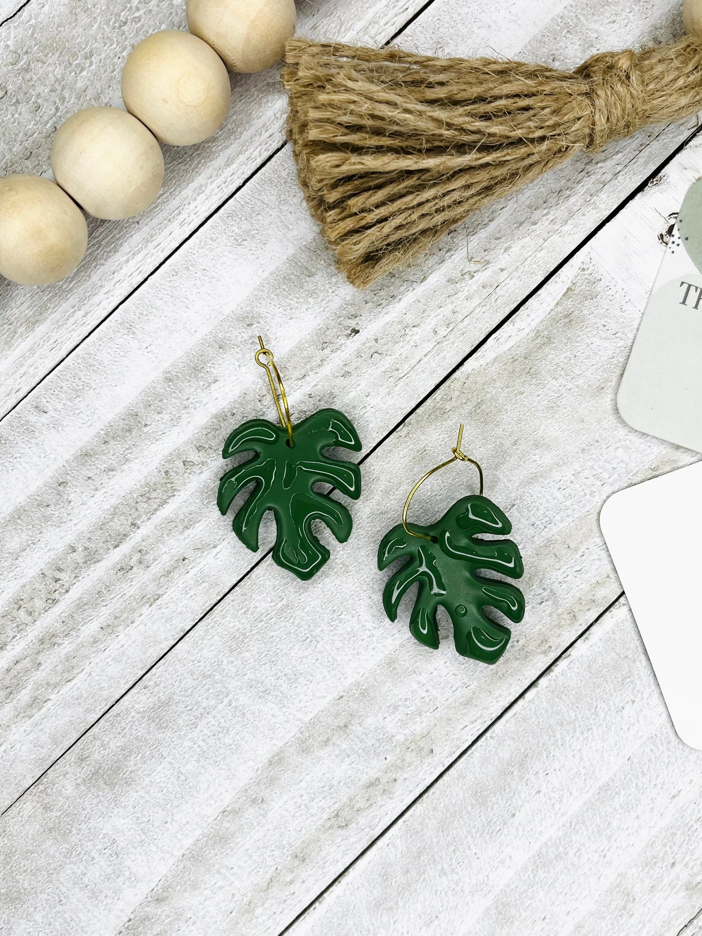 Monstera Mist Clay Earrings