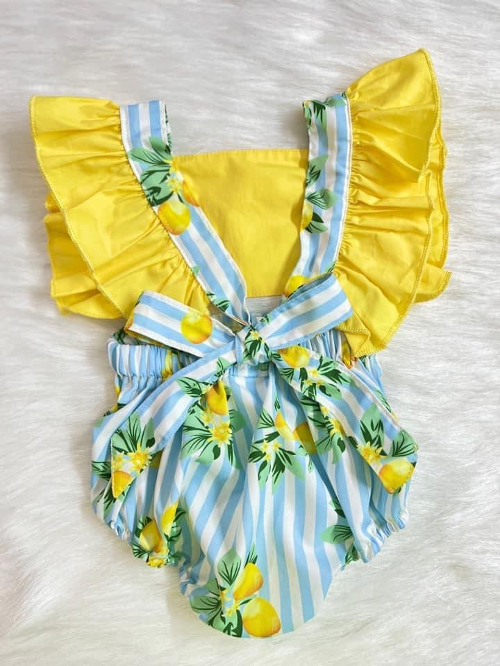 Lemon Bow Back Bubble Romper