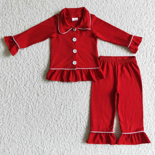 Solid Red Girls Pajama Set