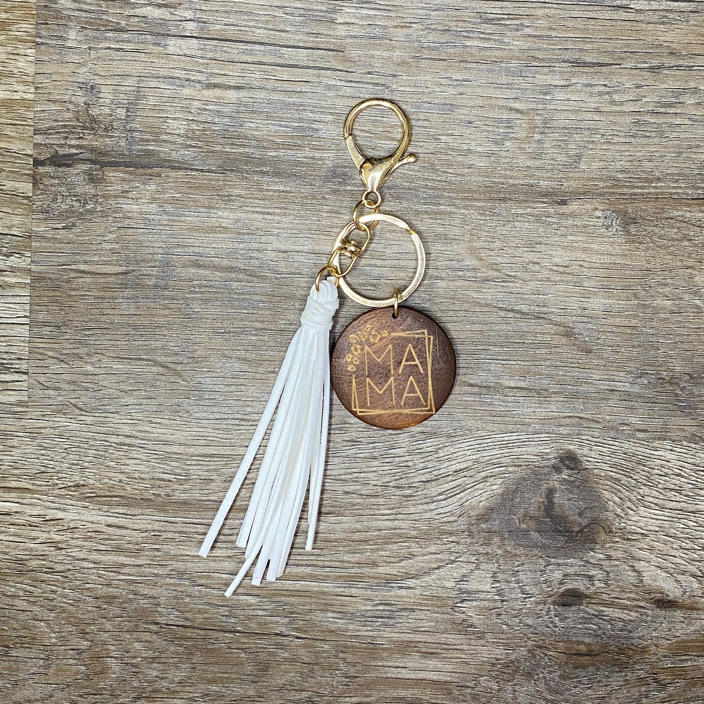 Wooden Mama Keychain with Tassel