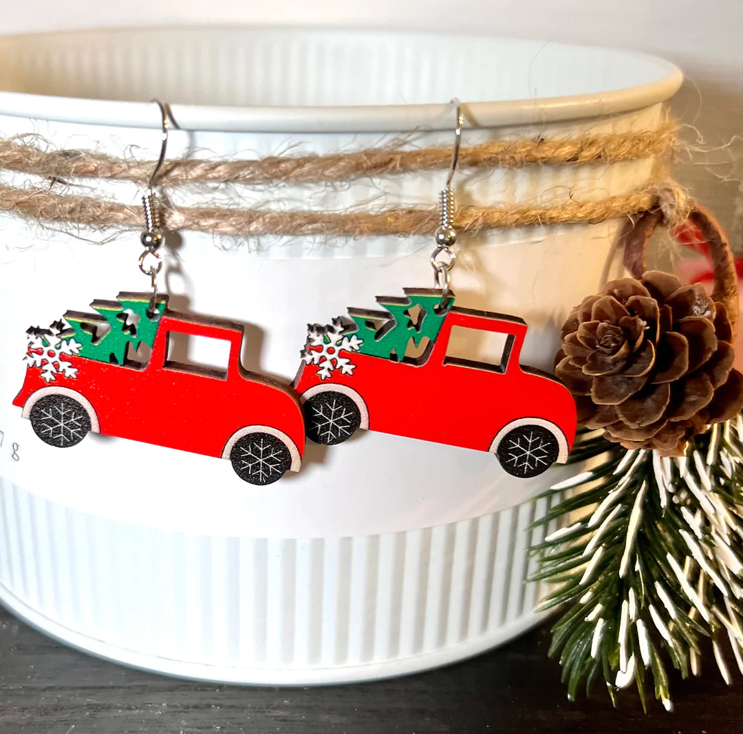 Red Truck Christmas Earrings