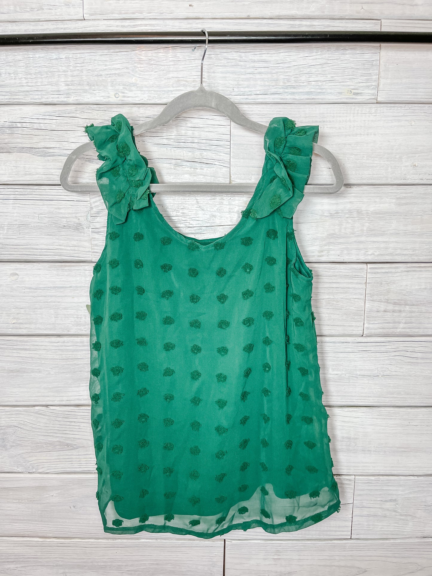 Green Swiss Dot Ruffle Strap Blouse