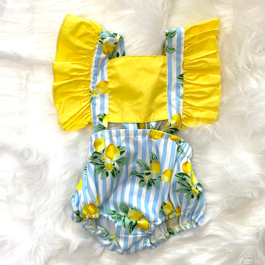 Lemon Bow Back Bubble Romper