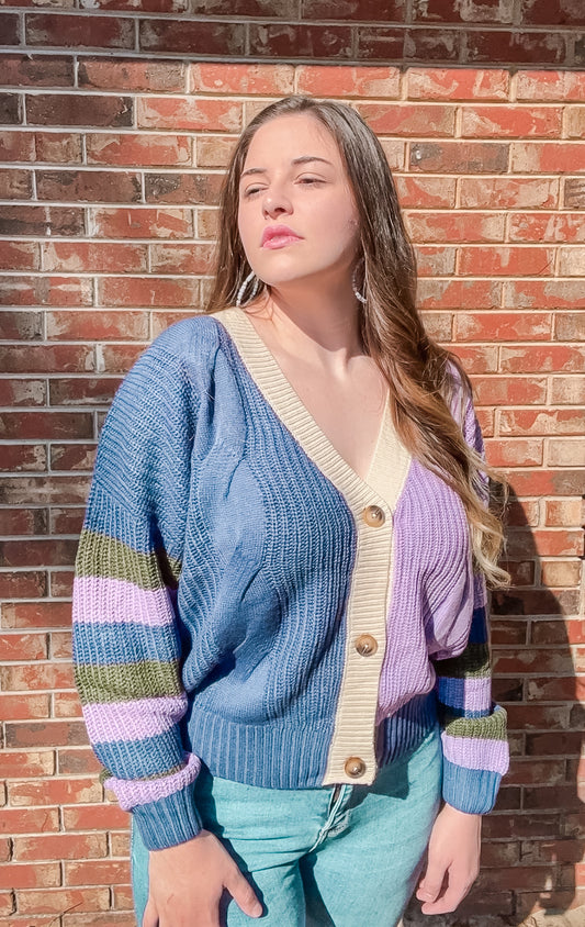 Color Block V-neck Knitted Sweater