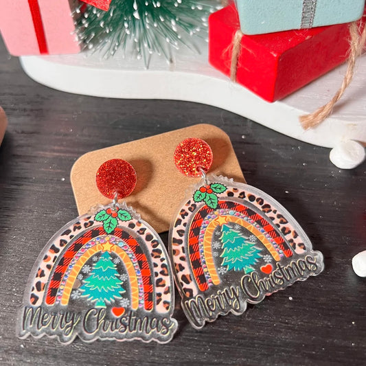 Leopard Rainbow Christmas Earrings
