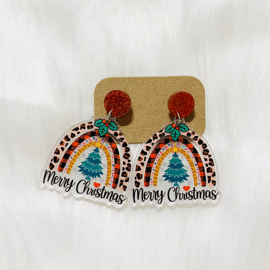Leopard Rainbow Christmas Earrings