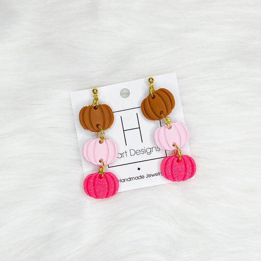 HD Stacked Pink & Brown Pumpkin Earrings