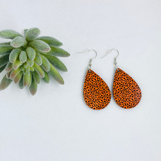 Orange Dalmatian Print Teardrop Earrings