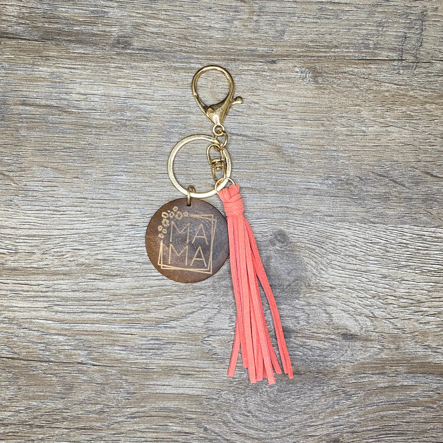 Wooden Mama Keychain with Tassel