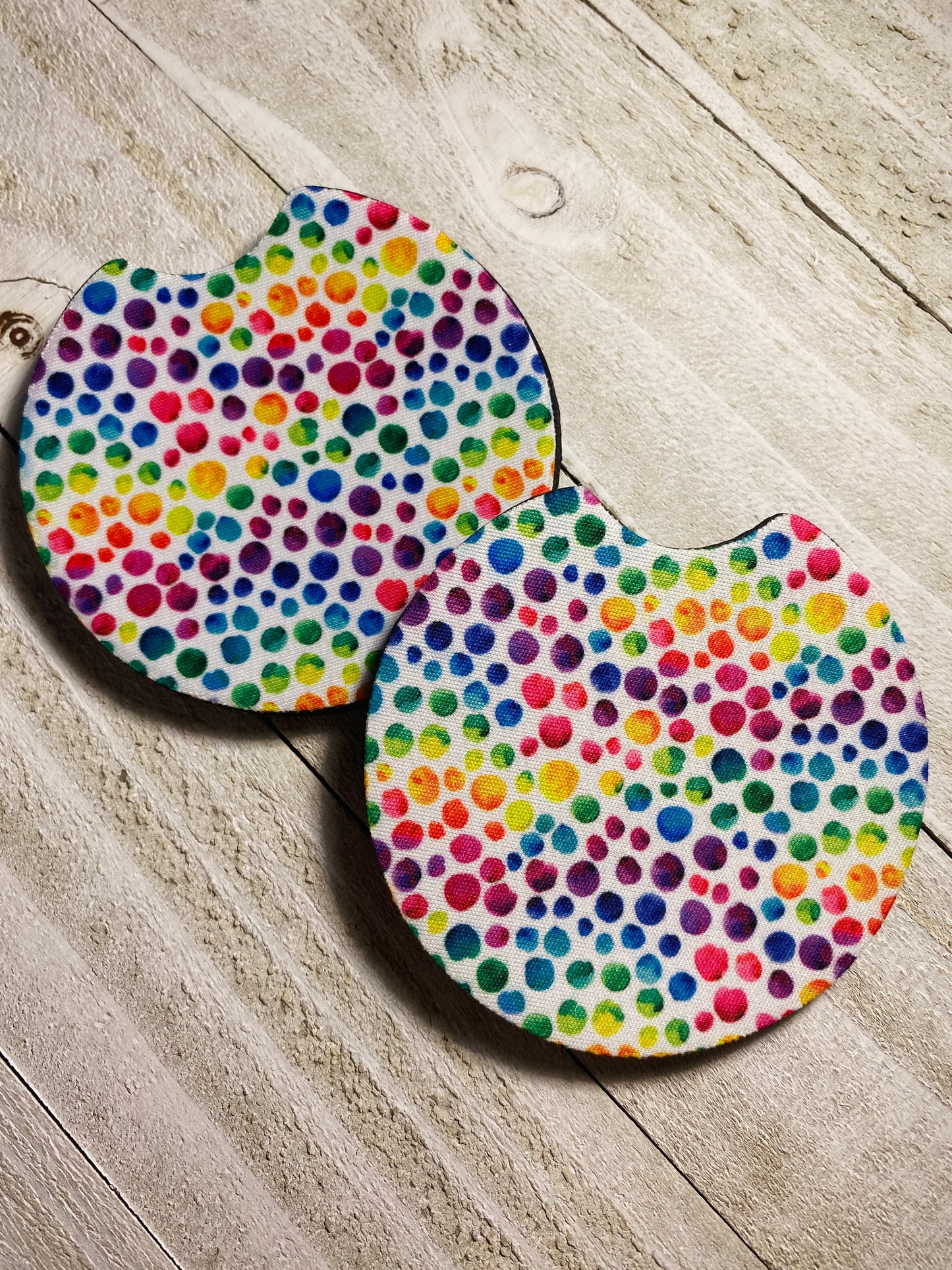 Rainbow Polka Car Coasters