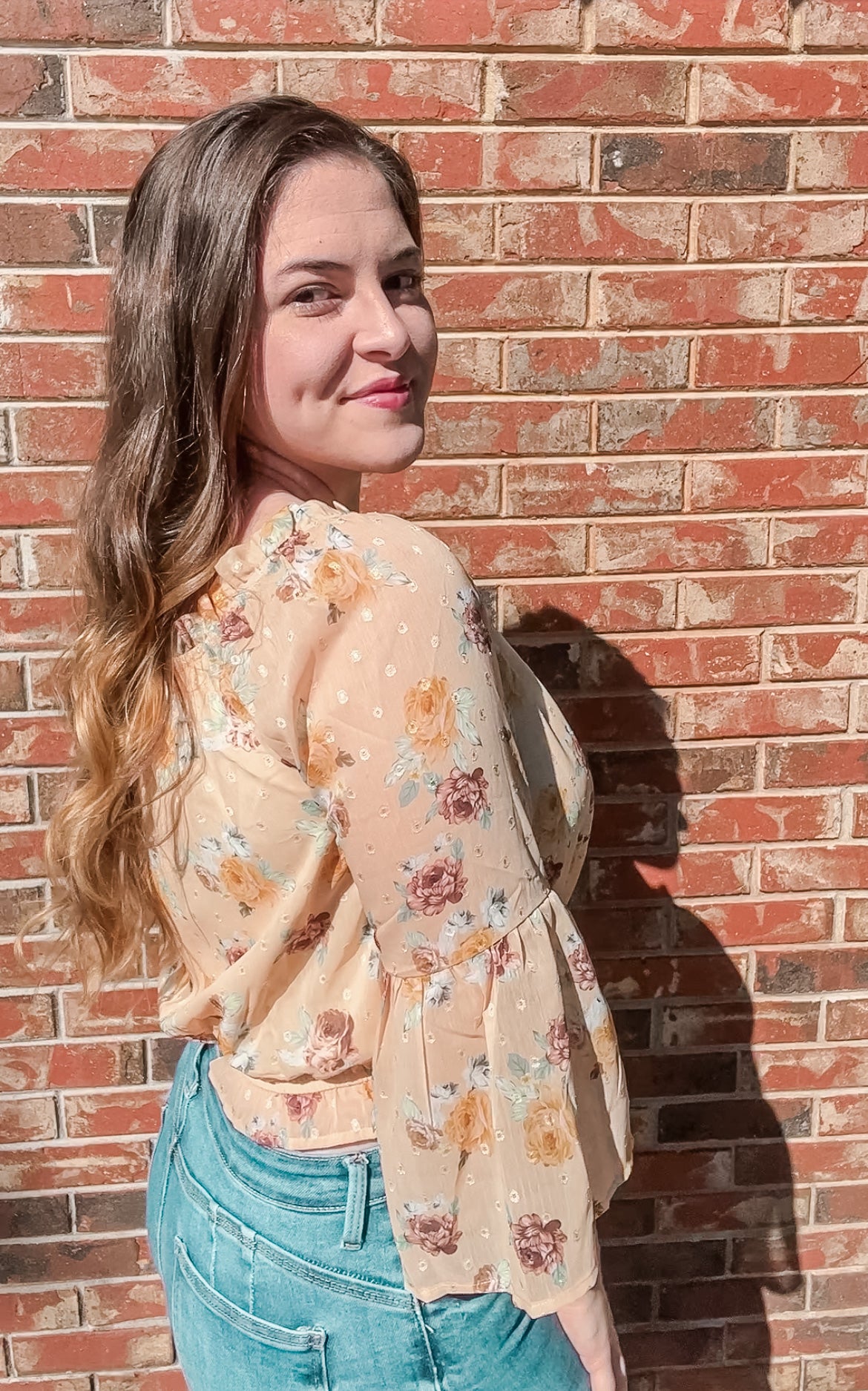 Cropped Yellow Floral Bell Sleeve Blouse