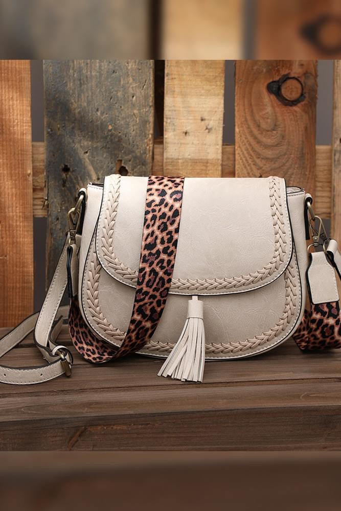 Cream Leopard Strap Tassel Purse