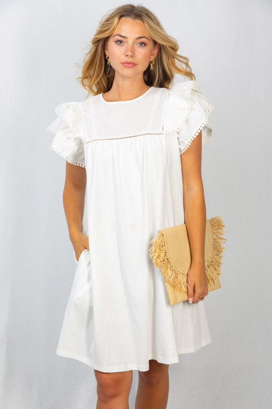 White Ruffle Sleeve Dress