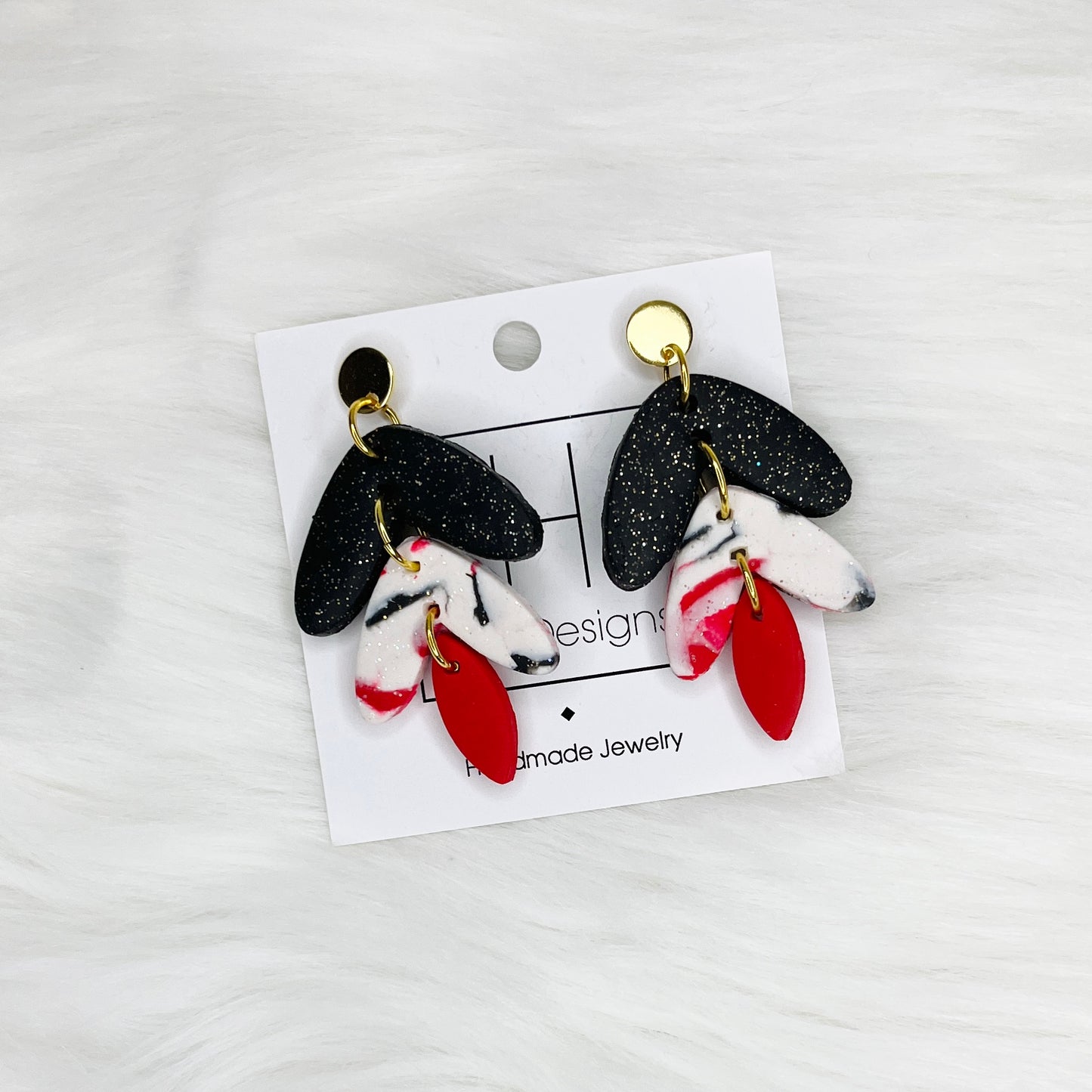 HD Red & Black Leaf Charm Earrings