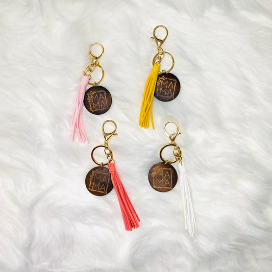 Wooden Mama Keychain with Tassel