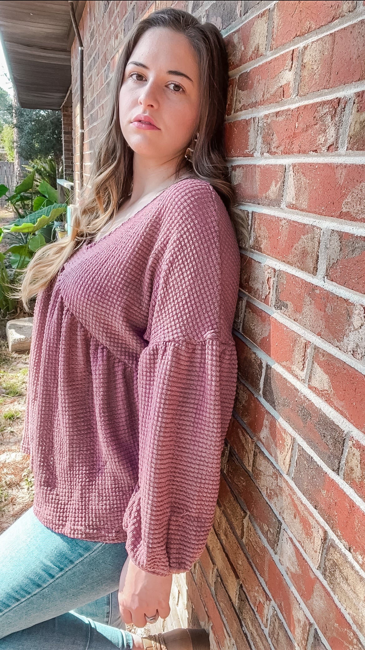 Purple WaffleKnit Babydoll Top