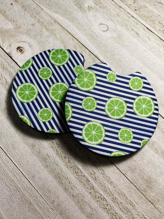 Lime Stripes Car Coasters