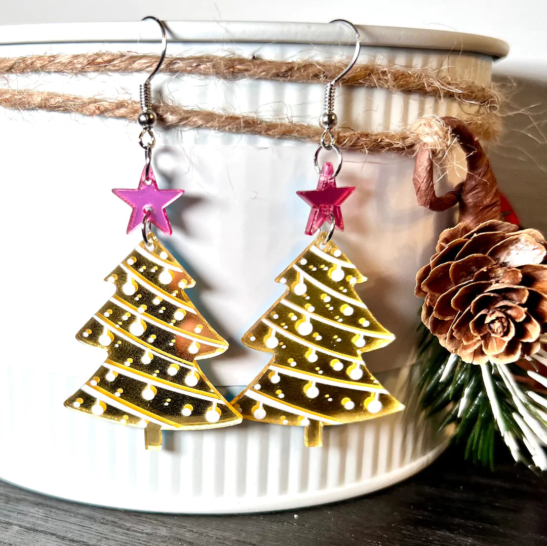 Gold Christmas Tree Earrings