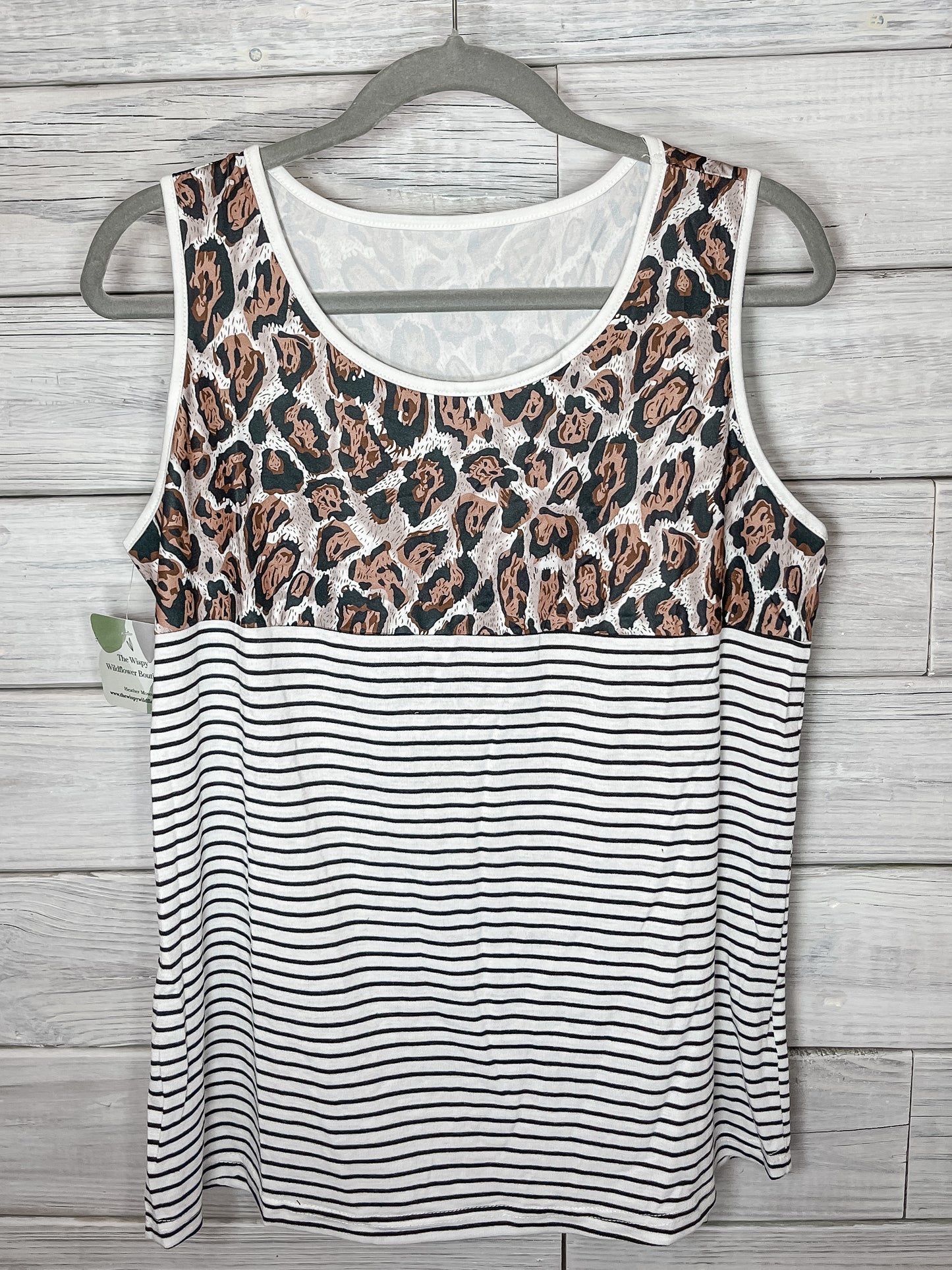 Leopard Print Stripe Colorblock Tank Top