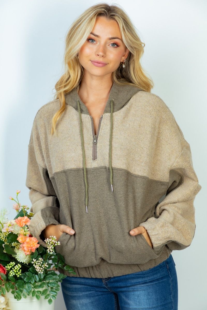 Two Tone Half Zip Hoodie The Wispy Wildflower Boutique