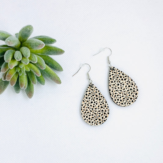 Black & Beige Dalmatian Print Teardrop Earrings