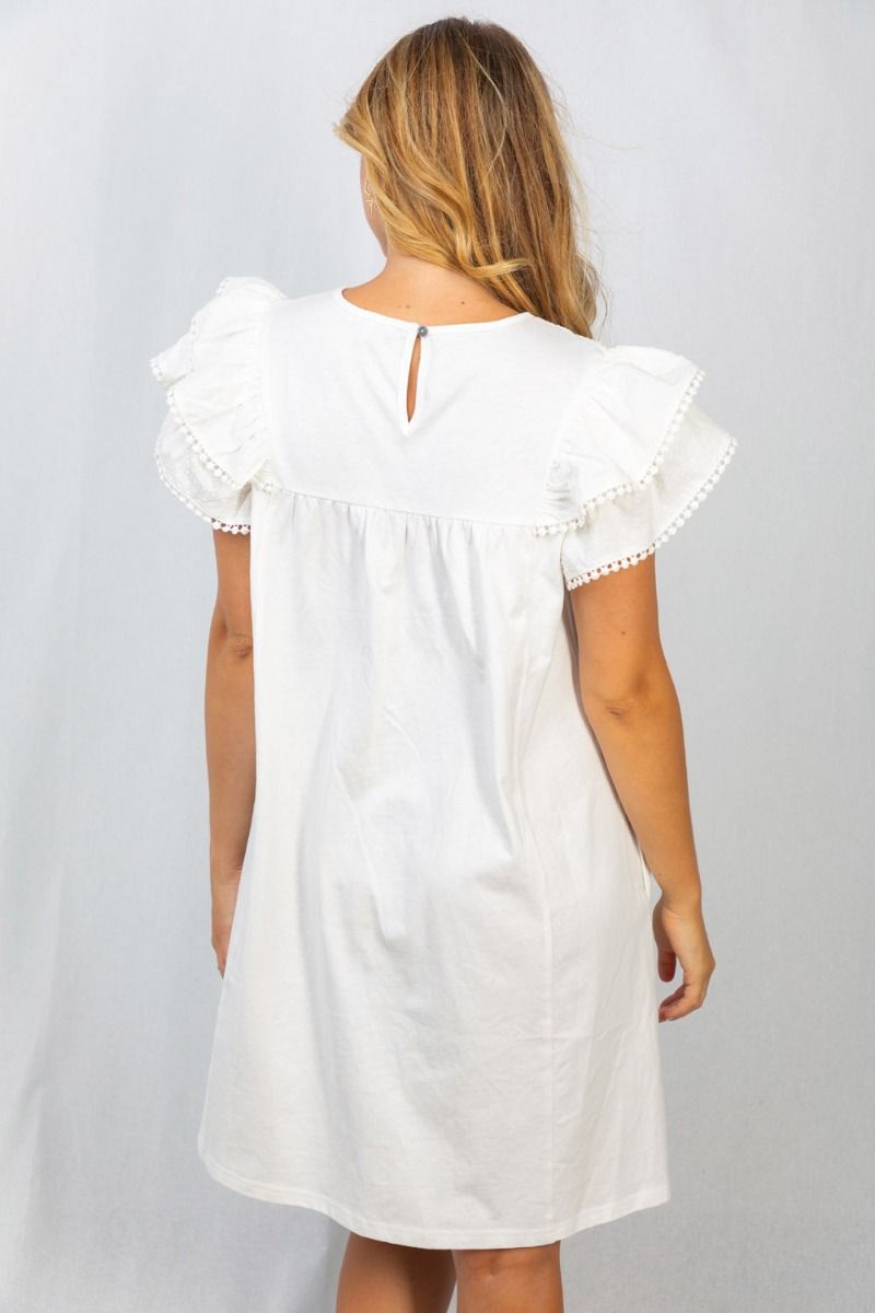 White Ruffle Sleeve Dress