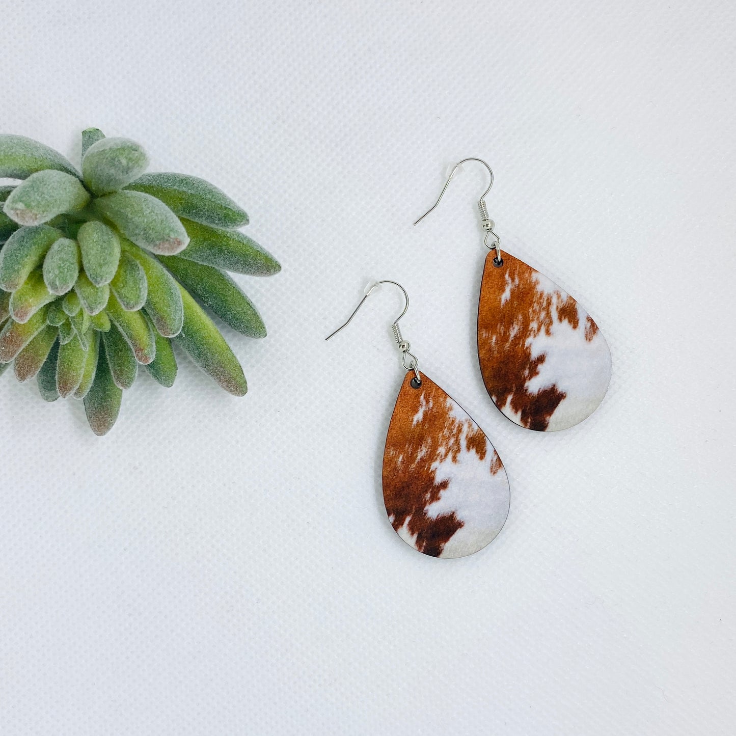 Brown Cowhide Teardrop Earrings