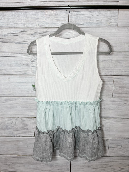 Mint Green Colorblock Ruffled V-Neck Tank